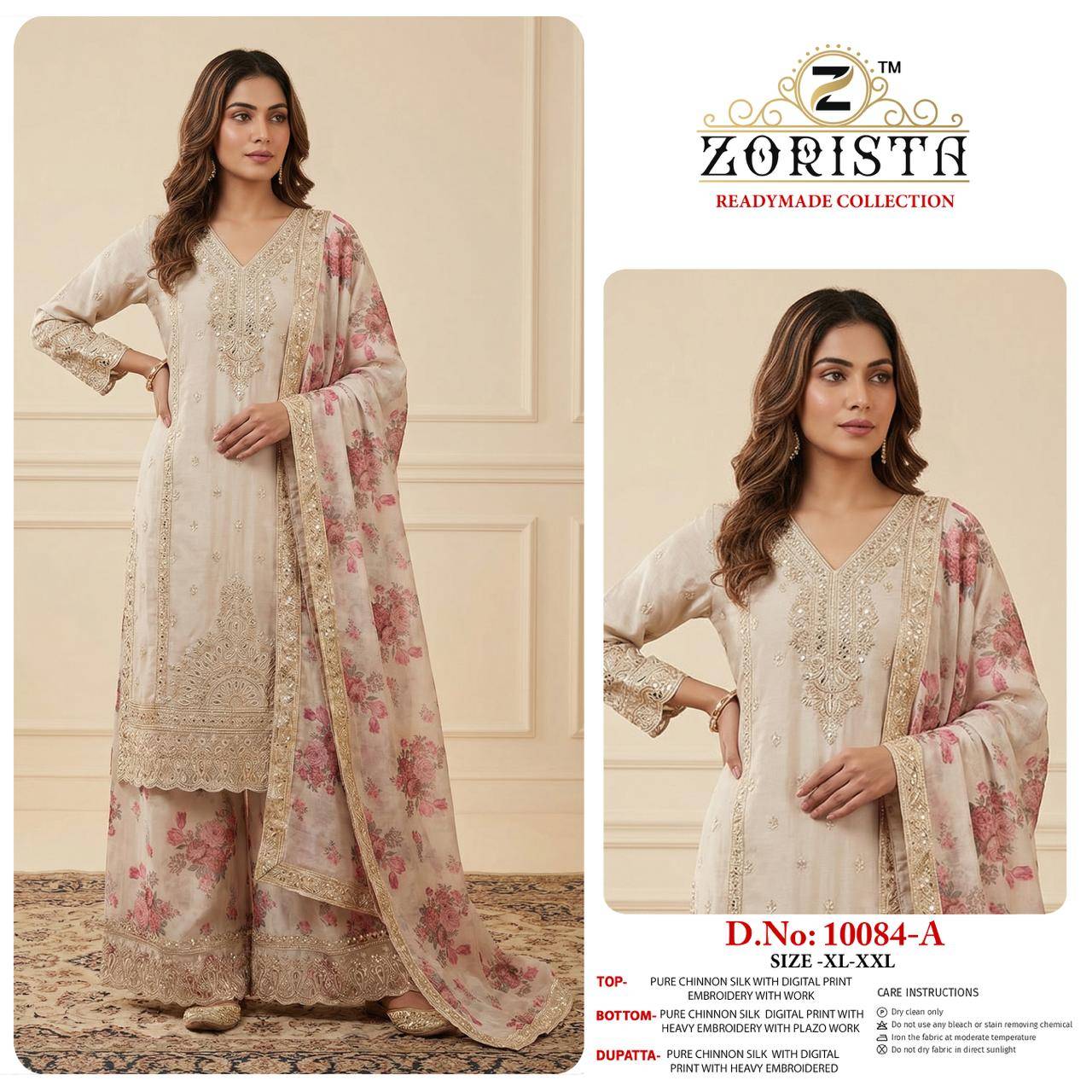 10084 SERIES COLOURS BY ZORISTA Pakistani Stylish Embroidered CHINNON SILK READYMADE Dresses At Wholesale Price
